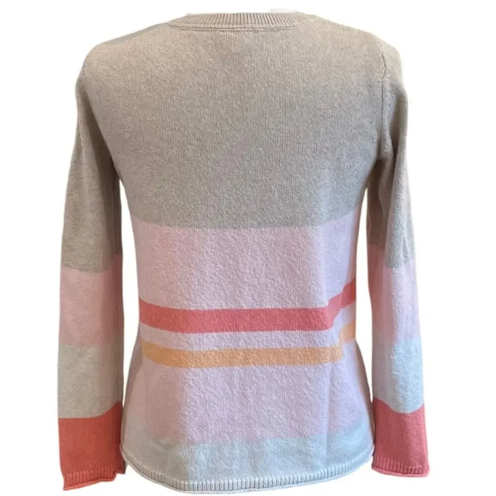 J. Jill Tan, Pink, Striped Long Sleeve V-Neck Sweater, Coastal, Size XS